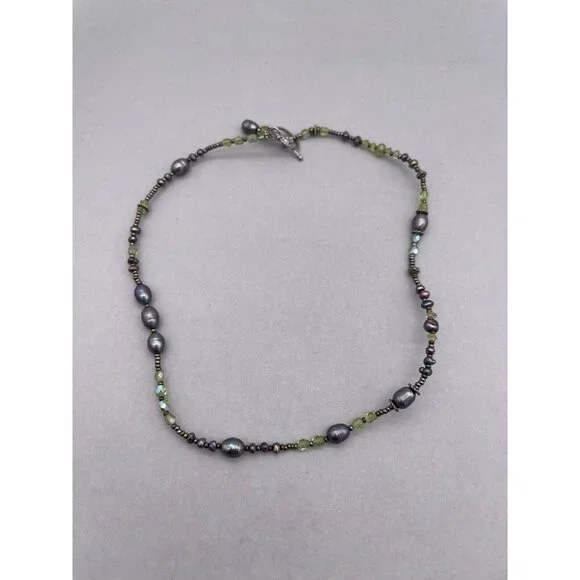 925 Sterling Silver Rainbow Faceted Real Pearl Beaded Necklace Toggle Closure